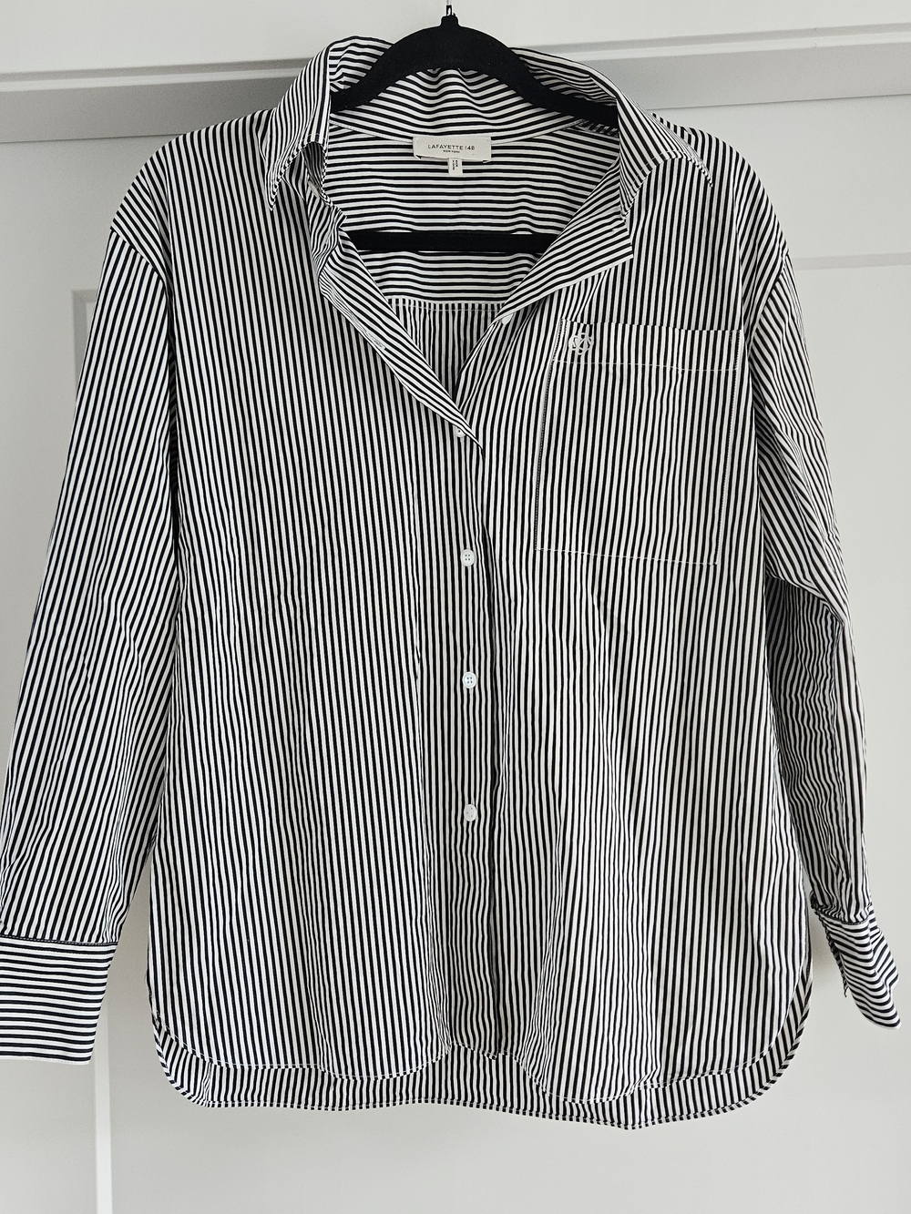 ​Lafayette 148 NY Striped Oversized Cotton Button Up Shirt S Modern White Label